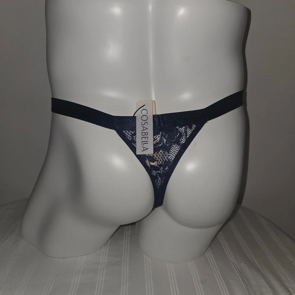 Cosabella luxurious Mens Never Say Never Floral Lace G-String Navy Underwear